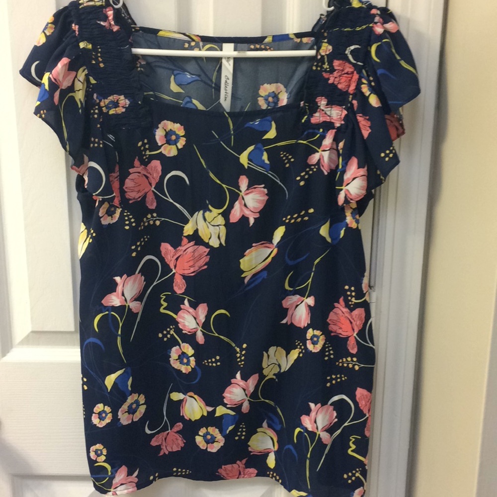 Navy floral blouse